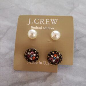 ✨ NEW J.Crew Limited Edition Rhinestones Crystal Pave Colorful Pearl Stud Post